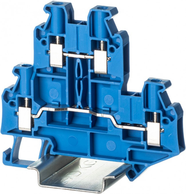 Клемма двухуровневая винтовой зажим 4 точки подключения 4кв.мм син. (уп.50шт) DKC TTURB-4-BU