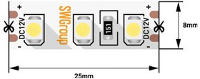 Светодиодная лента SWG, 9.6 Вт/м, SMD3528, IP20, скотч, 3М, холодный белый 00-00006317
