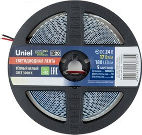 Светодиодная лента 180LED/m-10mm-IP20- DC24V-17W/m-5M-3000K катушка в герметичной упаковке UL-00007642