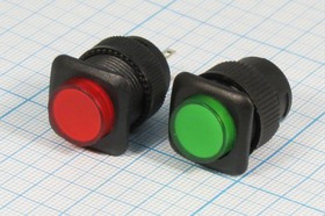 Включатель кнопочный без фиксации SPST, OFF-(ON) красный с подсветкой, 220В/3А; №2031 R ПКн\220\ 3\OFF-(ON)\d16\ ILкр2В\4C\R16-504BD\