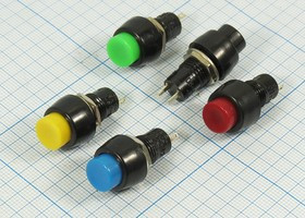 Включатель кнопочный без фиксации (SPST), OFF-(ON) желтого цвета, 220В/2А, d10мм; №714 Y ПКн\250\ 2,0\(SPST)\d10\чер\ жел\\2C\PBS-20B\