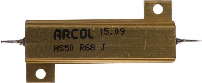 HS50 R68 J, Резистор, с осевыми выводами, 0.68 Ом, Серия HS, 50 Вт, ± 5%, Лепесток для Пайки, 1.25 кВ