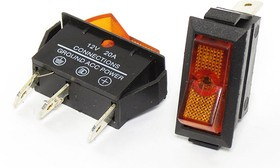 Переключатель клавишный, контакты 3T, 20А, 12В, ON-OFF, 25x11.6, подсветка ILкрасная, ASW-09D