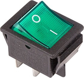 36-2332-1, Выключатель клавишный 250V 16А (4с) ON-OFF зеленый с подсветкой (RWB-502, SC-767, IRS-201-1) REXAN