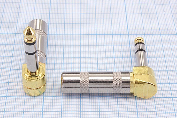 Штекер на кабель стерео угловой 6.3мм; №10190P штек 6,3стерео\3C\каб\\мет\угл хвост\PR1-133G