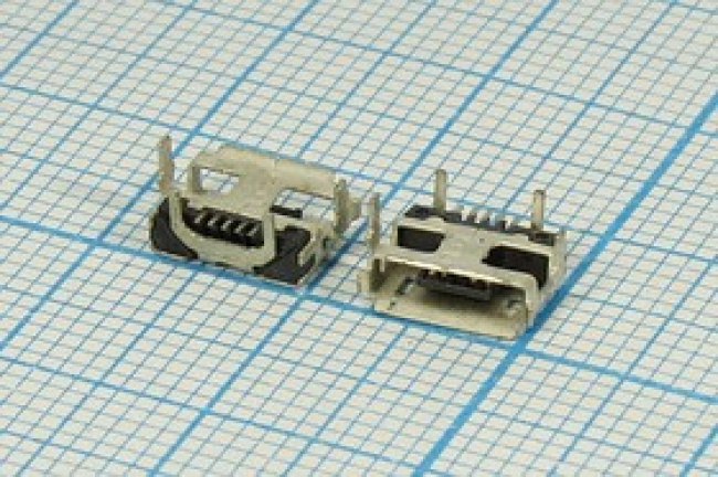 Разъем microUSB розетка, тип AB, контакты 5C4HP, на плату, угловой, SMD, microUSB AB-5SD Разъем microUSB розетка, тип AB, контакты 5C4HP, на плату, угловой, SMD, microUSB AB-5SD