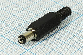 Разъем питания DC вилка, D5.5 d1.5 L9, 2C, на кабель, пластик хвост