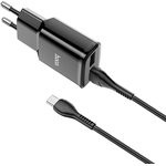 Блок питания (сетевой адаптер) HOCO C88A Star round 2xUSB, 2.4A с кабелем Type-C (1м) (черный)
