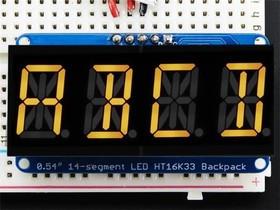2158, Quad Alphanumeric Display - Yellow 0.54" Digits w/ I2C Backpack