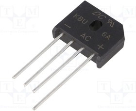 KBU6A, Однофазный выпрямительный мост, Urmax 50В, If 6А, Ifsm 175А, KBU
