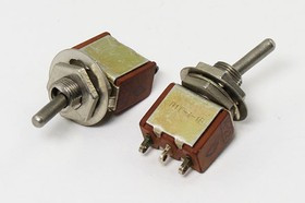 Рычажный переключатель (тумблер), 220В, 4А, переключение ON-OFF, d 6.2, металлический, контакты 3C, П1Т-1-1В[КВ]