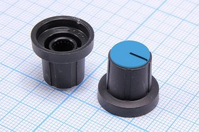 Ручка круглая диаметр 17,5мм, диаметр регулятора 6.0мм, пластик, черный/синий, CPP; №9912 ручка d6,0z18\17,5x16\пл\чер/ син\\CPP-AA18-3B6-T1