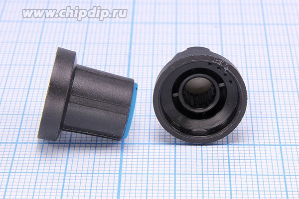 Ручка круглая диаметр 17,5мм, диаметр регулятора 6.0мм, пластик, черный/синий, CPP; №9912 ручка d6,0z18\17,5x16\пл\чер/ син\\CPP-AA18-3B6-T1