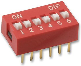 MCNDS-06V, DIP / SIP переключатель, 6 схем(-а), Ползунок, Сквозное Отверстие, SPST-NO, 24 В, 25 мА