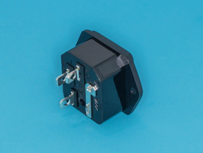 AC-3FL, Разъем питания 220В C14, вилка на блок, с держателем предохранителя 5х20мм, крепление винты, 10A