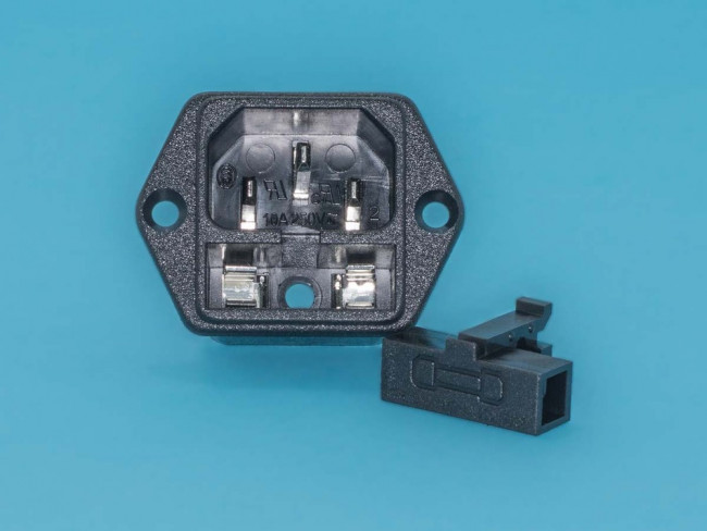 AC-3FL, Разъем питания 220В C14, вилка на блок, с держателем предохранителя 5х20мм, крепление винты, 10A