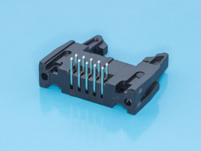 SCM-10R, Разъем IDC 2х5 вилка на плату, с защелками, шаг 2.54мм, прямой угол