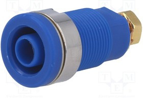 SEB6445AU-BL, Гнездо, "банан" 4мм, 32А, синий, позолота, на панель, винтами, 32мм