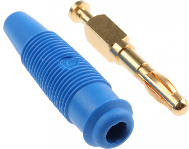 972518702, Blue Male Banana Plug, 4 mm Connector, Solder Termination, 32A, 30 V ac, 60V dc, Gold