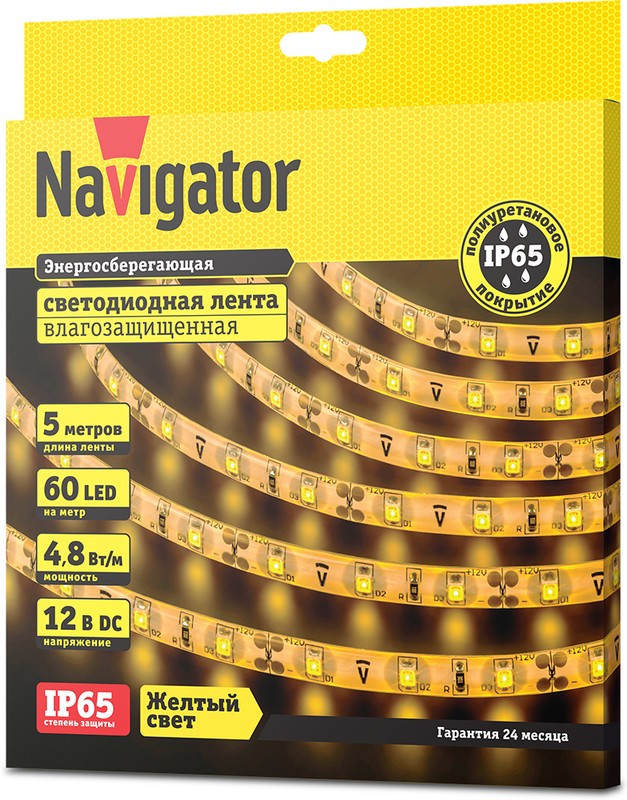 СД Лента Navigator 71 407 NLS-3528Y60-4.8-IP65-12V R5
