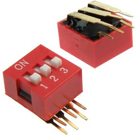 DA03R, DIP-переключатель угловой , 25 мА, 24 В, 50 мОм, 3 (ON-OFF) с шагом 2,54 мм, 6.7х9.18х9.9 мм