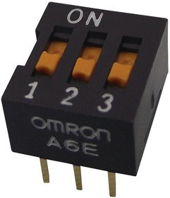 A6E-3101-N, DIP / SIP переключатель, 3 схем(-а), Ползунок, Сквозное Отверстие, SPST, 24 В, 25 мА A6E-3101-N, DIP / SIP переключатель, 3 схем(-а), Ползунок, Сквозное Отверстие, SPST, 24 В, 25 мА