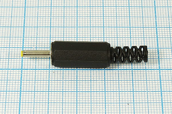 Штекер питания DC на кабель с пластиковым хвостом, джек 2,5d0,7x 9,5, 2 контакта; №197 штек пит DC 2,5d0,7x 9,5\2C\\каб\пл хвост\