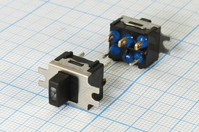 Движковый переключатель на два положения с красной подсветкой R13604CR,SPDT,ON-ON; №10339 ПДв 13x11,5h 5,1\ 3C+2P\ 3А\SPDT\IL-2В кр\R13604CR