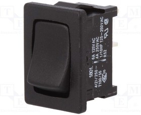 1801.1202, Rocker Switch, 4 A, 1NO, 250V, OFF-(ON), IP40, Black 1801.1202, Rocker Switch, 4 A, 1NO, 250V, OFF-(ON), IP40, Black