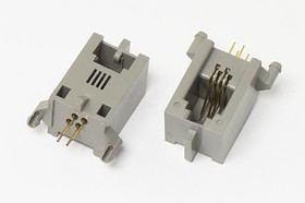 Разъем телефонный 4P4C розетка, контакты 4P, на плату/угловой, T9-4P4C