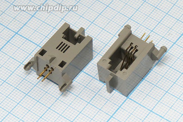 Разъем телефонный 4P4C розетка, контакты 4P, на плату/угловой, T9-4P4C