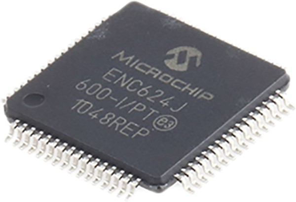 ENC624J600-I/PT, ENC624J600-I/PT, Ethernet Controller, 10Mbps MII, MIIM, Serial-SPI, 3.3 V, 64-Pin TQFP ENC624J600-I/PT, ENC624J600-I/PT, Ethernet Controller, 10Mbps MII, MIIM, Serial-SPI, 3.3 V, 64-Pin TQFP