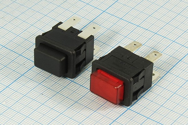 Включатель кнопочный без фиксации (DPST), OFF-(ON) чёрный, 12В/10А; №1725Bl ПКн\ 12\10\(DPST)\19x13\ чер\чер\\4T\SC7097\