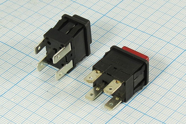 Включатель кнопочный без фиксации (DPST), OFF-(ON) чёрный, 12В/10А; №1725Bl ПКн\ 12\10\(DPST)\19x13\ чер\чер\\4T\SC7097\