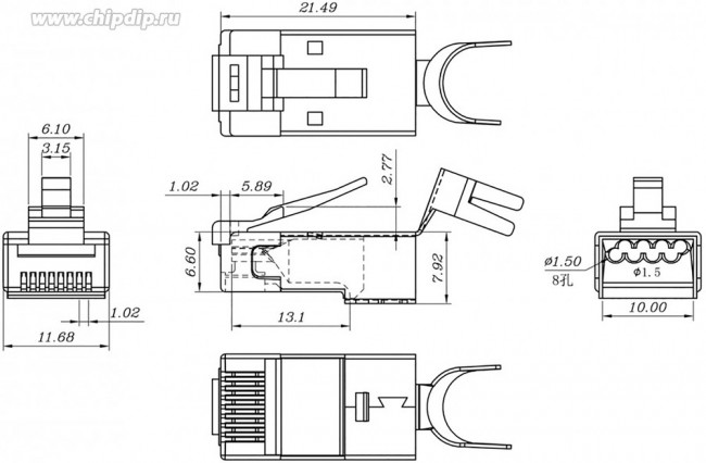 PLUG-8P8C-UV-C6-TW-SH-10, Разъем PLUG-8P8C-UV-C6-TW-SH-10, Разъем