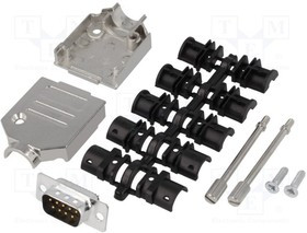 DTZK09-DMP-K, Разъем D-Sub; PIN: 9; вилка; "папа"; пайка; на провод; черный