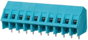 TB008A-508-10BE, Fixed Terminal Blocks Terminal block, screw type, 5.08 , 45, 10 poles, CUI Blue, slotted screw, PCB mount