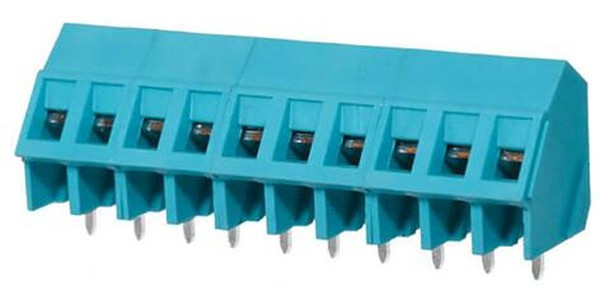 TB008A-508-10BE, Fixed Terminal Blocks Terminal block, screw type, 5.08 , 45, 10 poles, CUI Blue, slotted screw, PCB mount