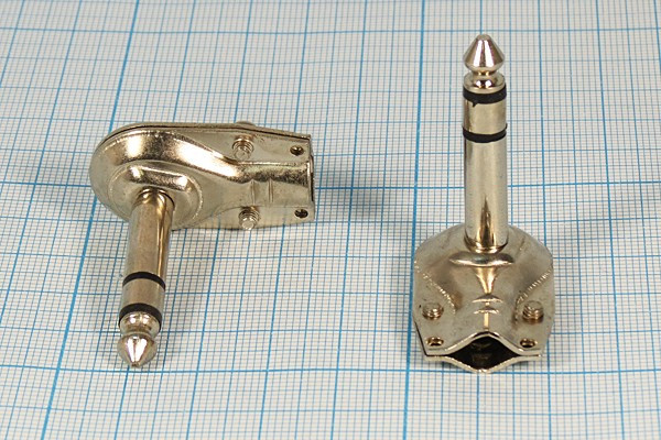 Штекер 6,3стерео, 3C, на кабель угл плоский, металл; №2866 штек 6,3стерео\3C\каб угл плоский\мет\\