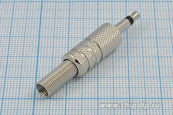 Вилка 3.5 моно, контакты 2C, на кабель, пружинный хвост