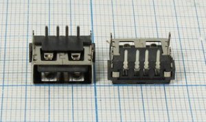 Разъем USB розетка revers, тип A, контакты на плату, угловой, USBA-1JB REV
