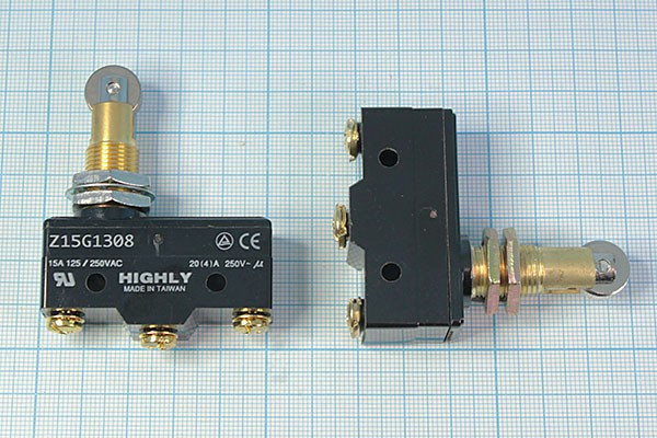 Переключатель концевой 49x17x24мм, 220В/15А, ON-(ON), актюатор 60мм с роликом; Q-1728 ПКонц 49x17 x24\220\15\ON-(ON) \\H60рол\SF-6043\