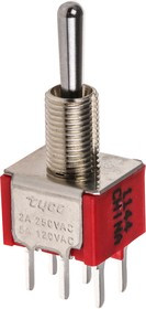 1-1825139-7, Toggle Switch, PCB Mount, (On)-Off-(On), DPDT, Through Hole Terminal, 120 V ac, 28V dc