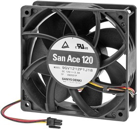 9GV1212P1J18, Осевой Вентилятор, 12 В, Square, 120 мм, 38 мм, 224 фут³/мин