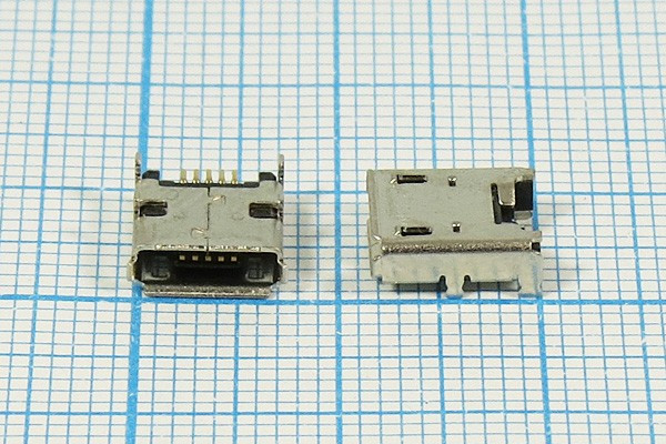 Разъем microUSB розетка, тип AB, контакты 5C4HP, на плату, угловой, SMD, micro AB-5SD-L Разъем microUSB розетка, тип AB, контакты 5C4HP, на плату, угловой, SMD, micro AB-5SD-L