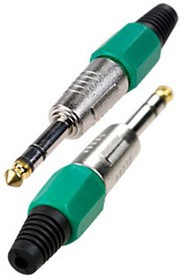 1-119G GR, штекер аудио 6.35мм стерео металл цанга на кабель зеленый