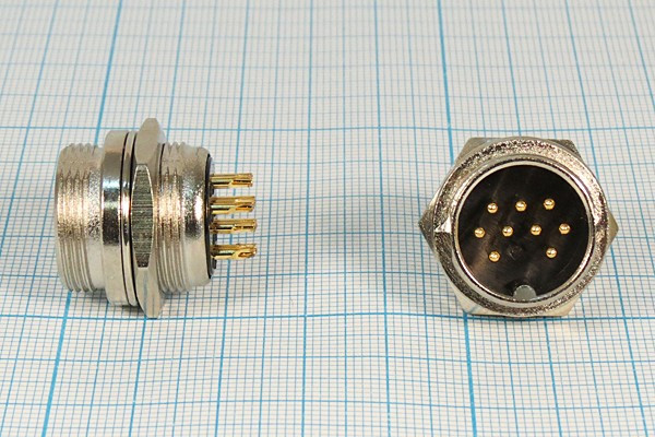 Разъем микрофонный MIC19 вилка, контакты 9P, монтаж на блок, М19, CJ213-9P