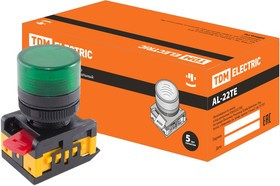 Лампа AL-22TE сигнальная d22мм зеленый неон/230В цилиндр TDM