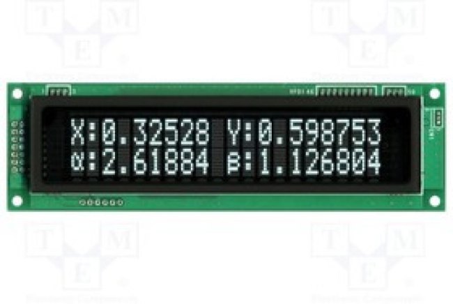 CU20029-UW1J, Дисплей VFD, алфавитно-цифровой, 20x2, Знак 9,2мм, 350кд/м2