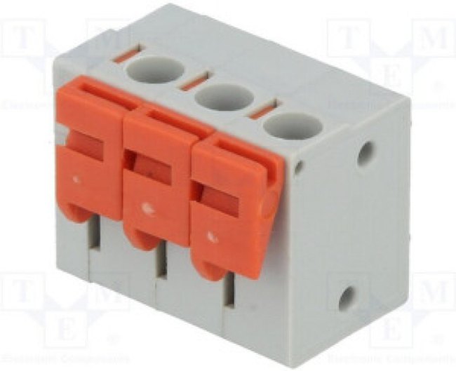 AC142R-03P-5.08-GRAY, Зажимная рейка для печатных плат, угловой 90°, 5,08мм, на PCB